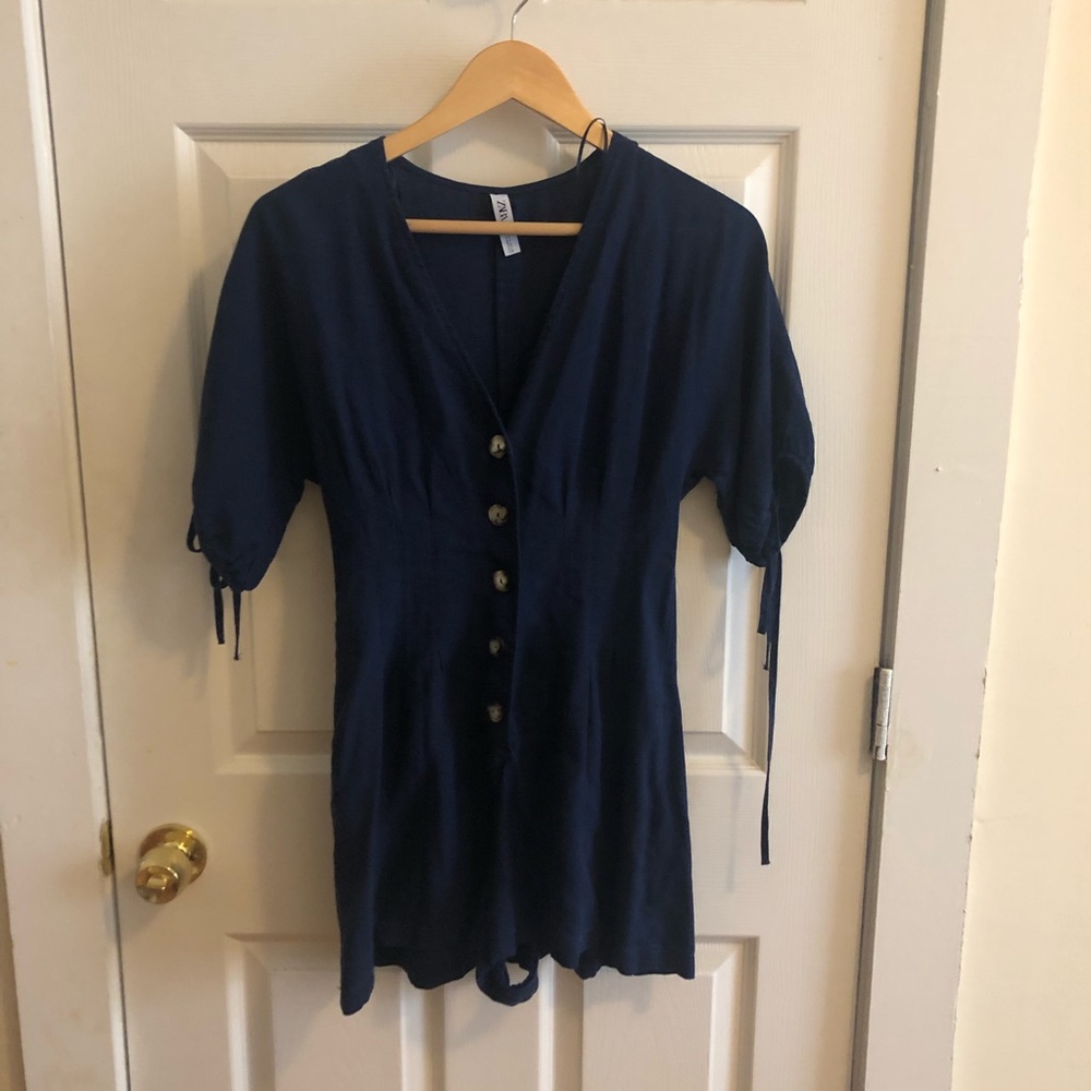Zara Blue Linen Romper - this season